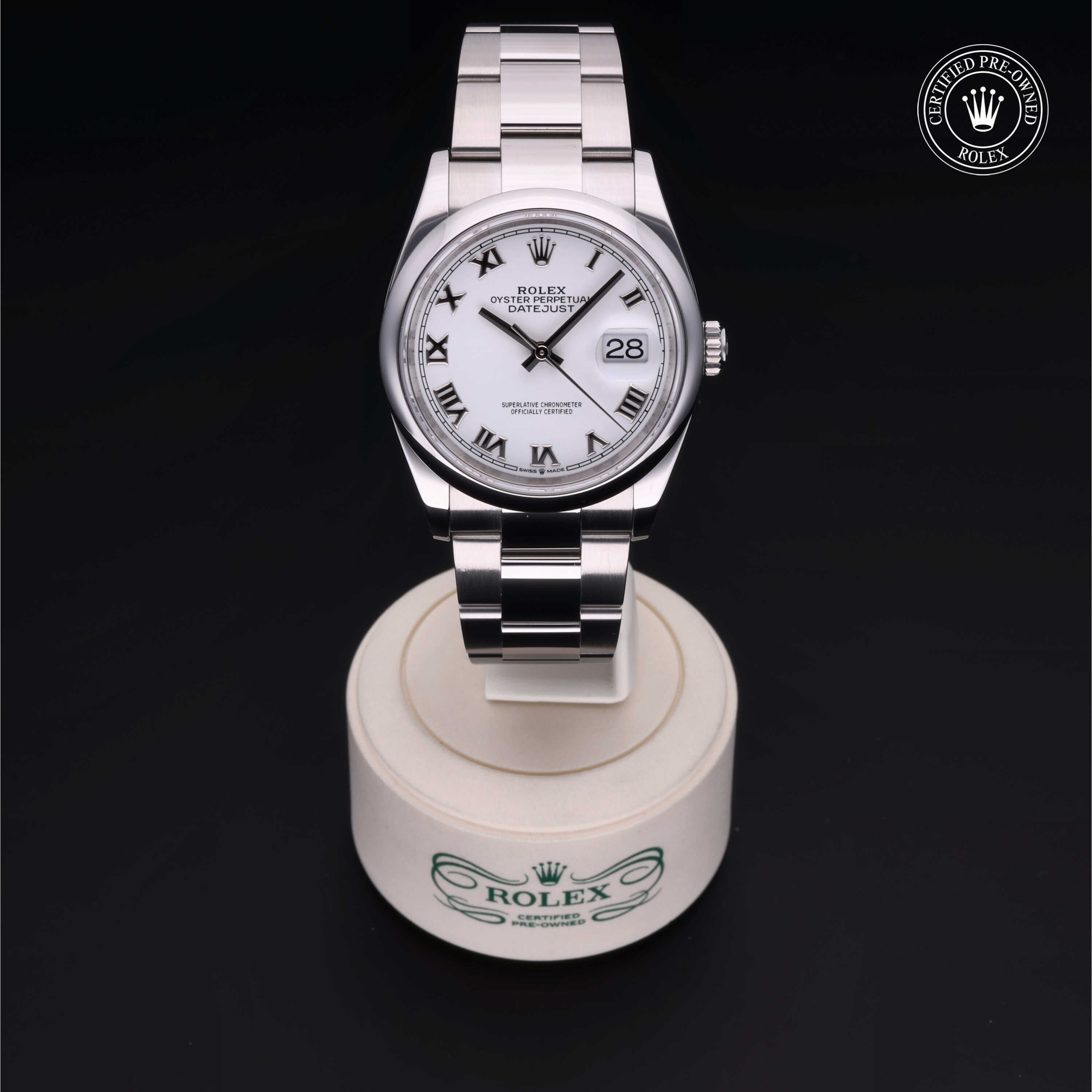 Rolex Certified Pre-owned Datejust M126200-0008 front on black background