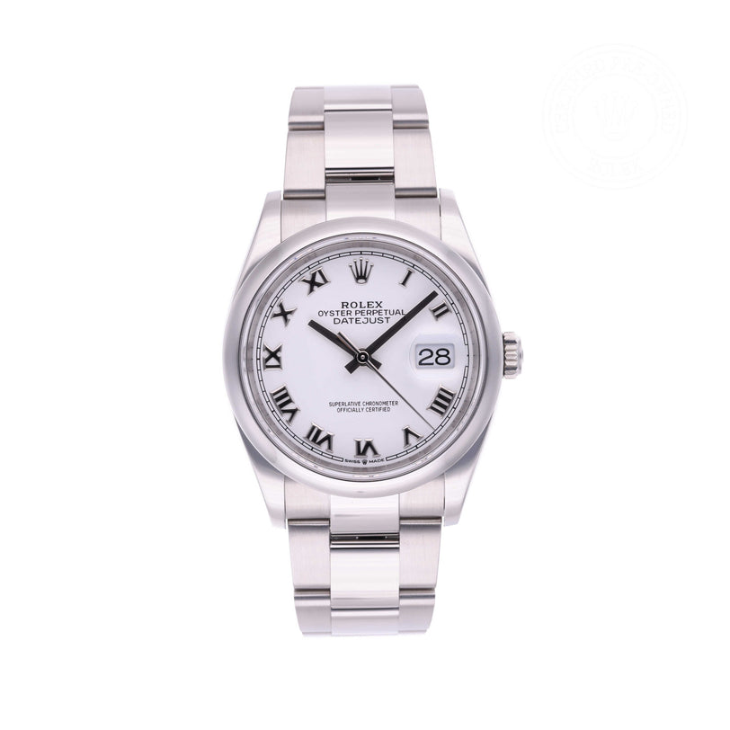 Rolex Certified Pre-owned Datejust M126200-0008 front on white background