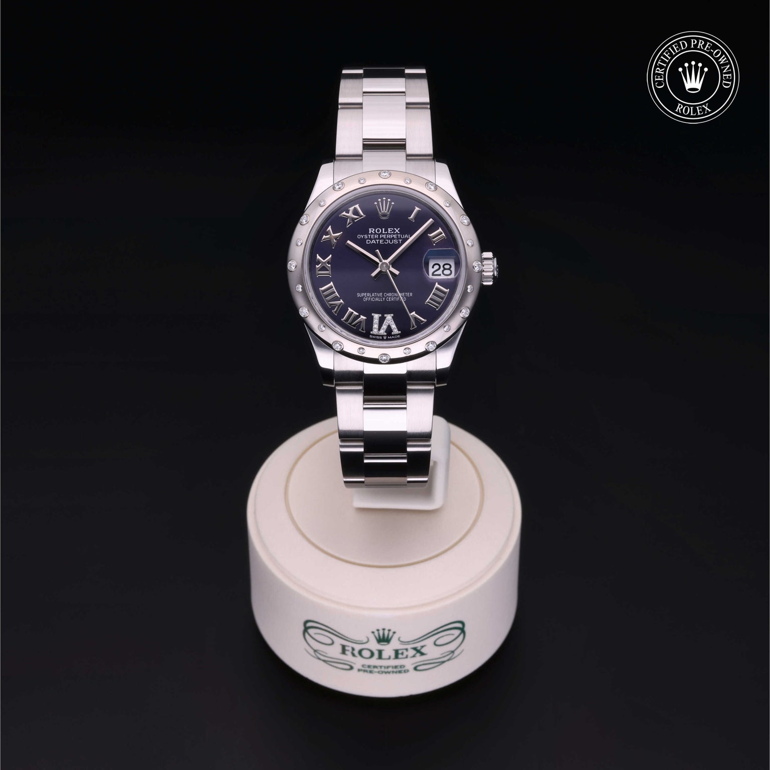 Rolex Certified Pre-owned Lady Datejust M278344RBR-0027 front on black background