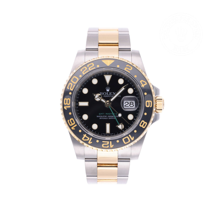 Rolex Certified Pre-owned GMT M116713LN-0001 front on white background