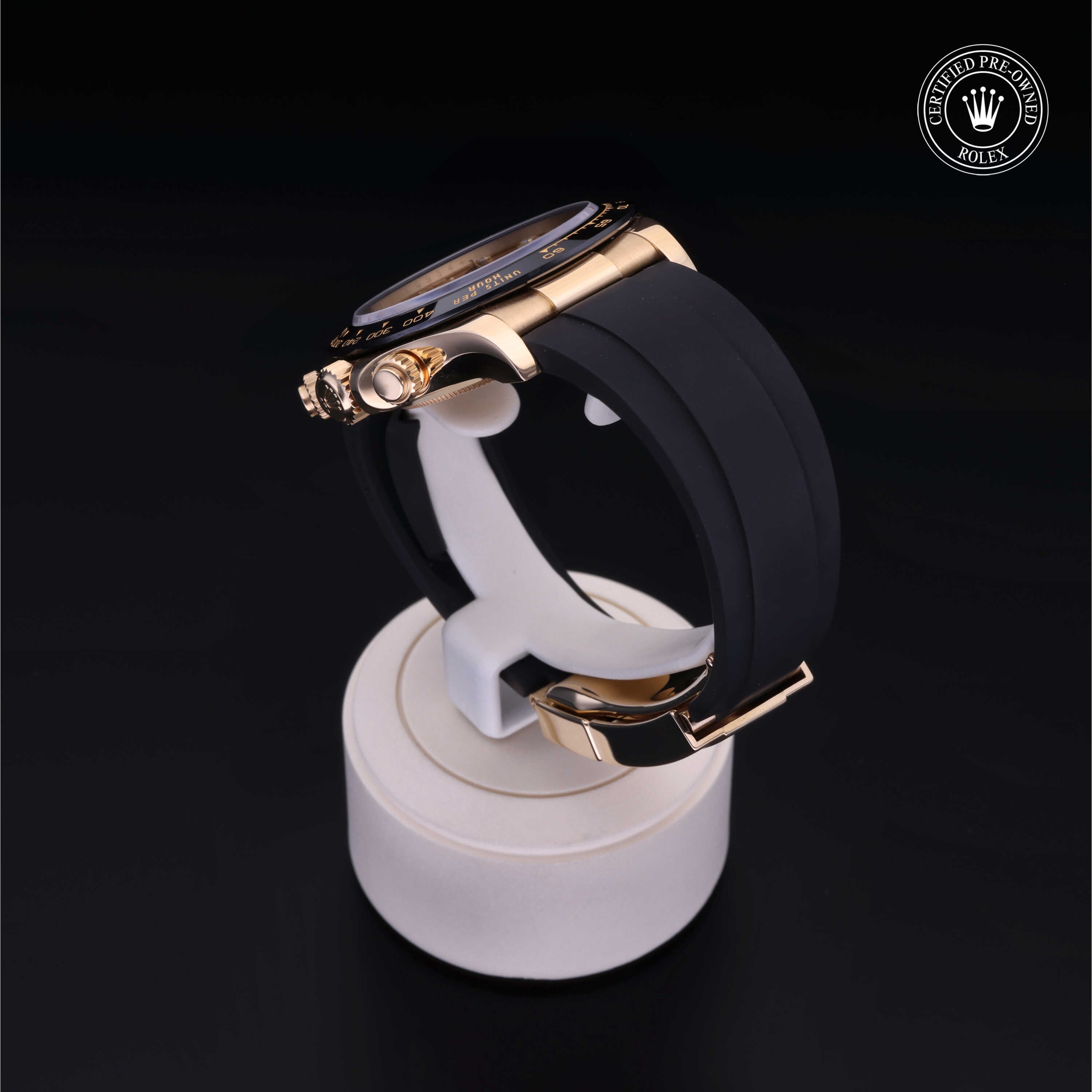 Rolex Certified Pre-owned Daytona M116518LN-0044 front on black background