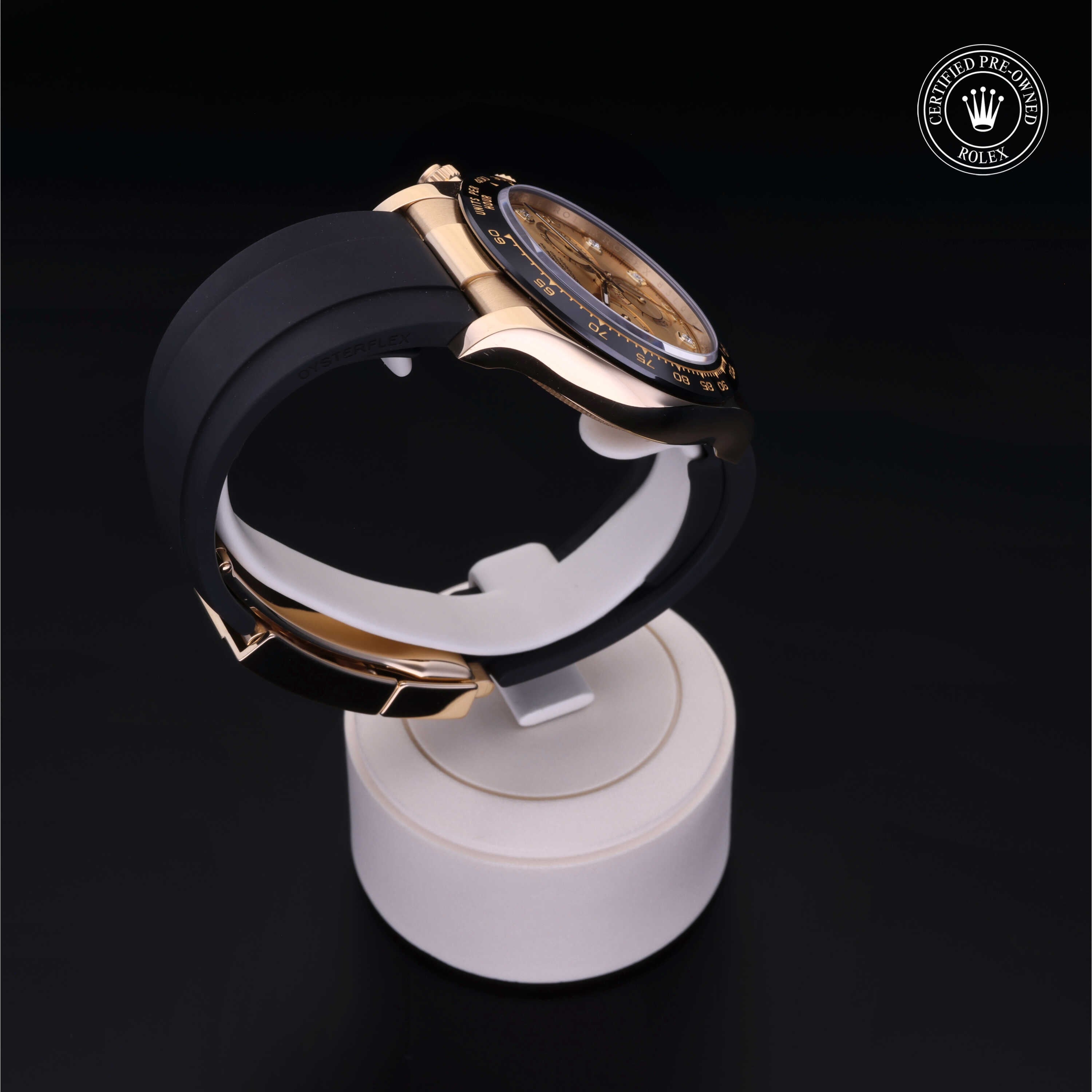 Rolex Certified Pre-owned Daytona M116518LN-0044 front on black background