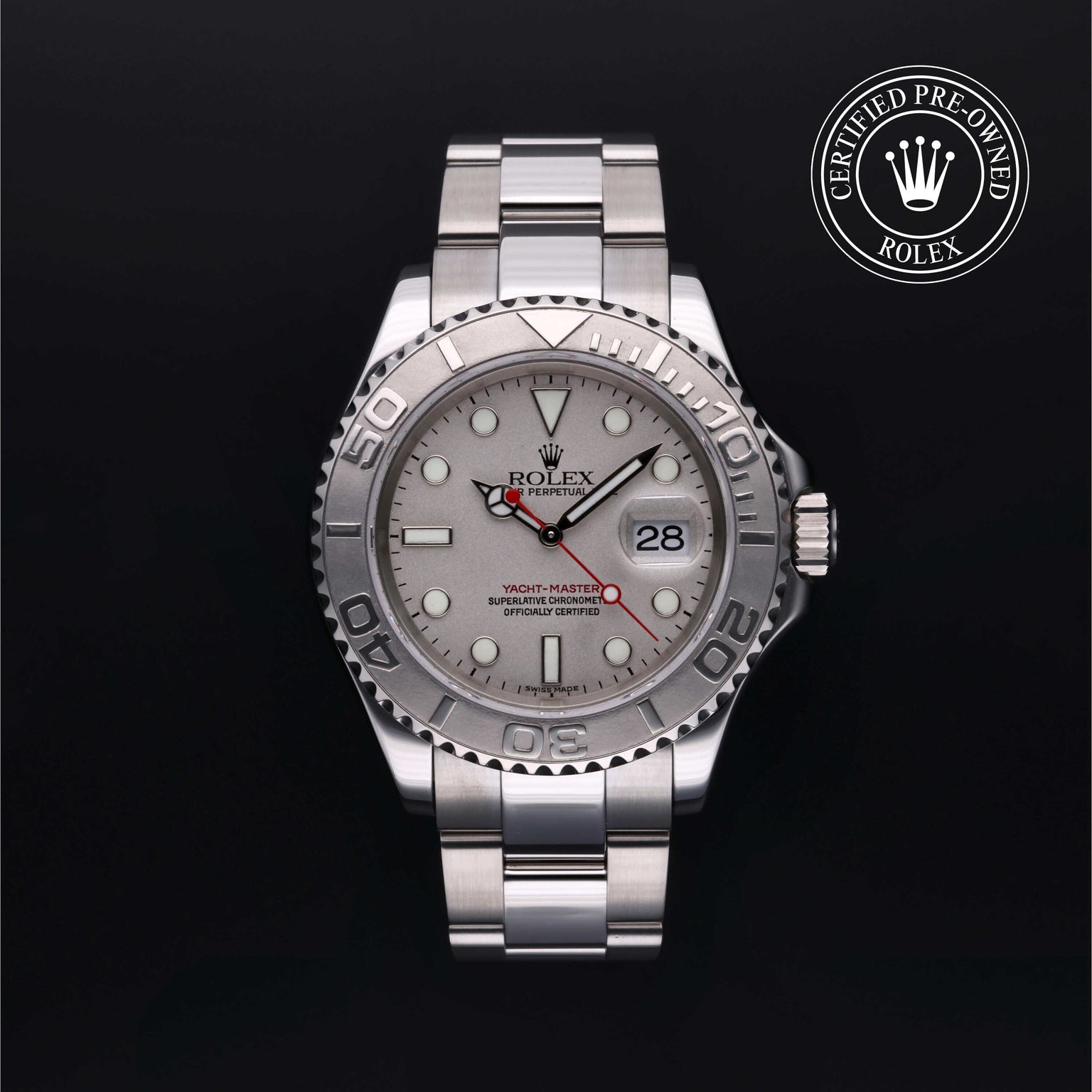 Rolex Certified Pre-owned Yacht-Master M16622-0004 front on black background