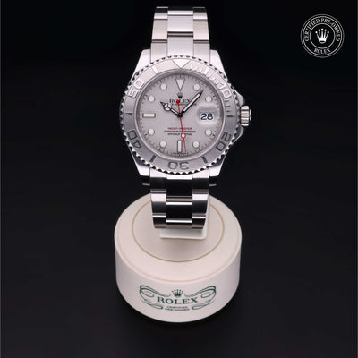 Rolex Certified Pre-owned Yacht-Master M16622-0004 front on black background
