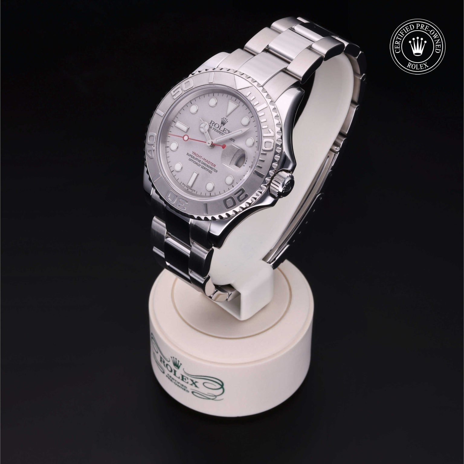 Rolex Certified Pre-owned Yacht-Master M16622-0004 front on black background