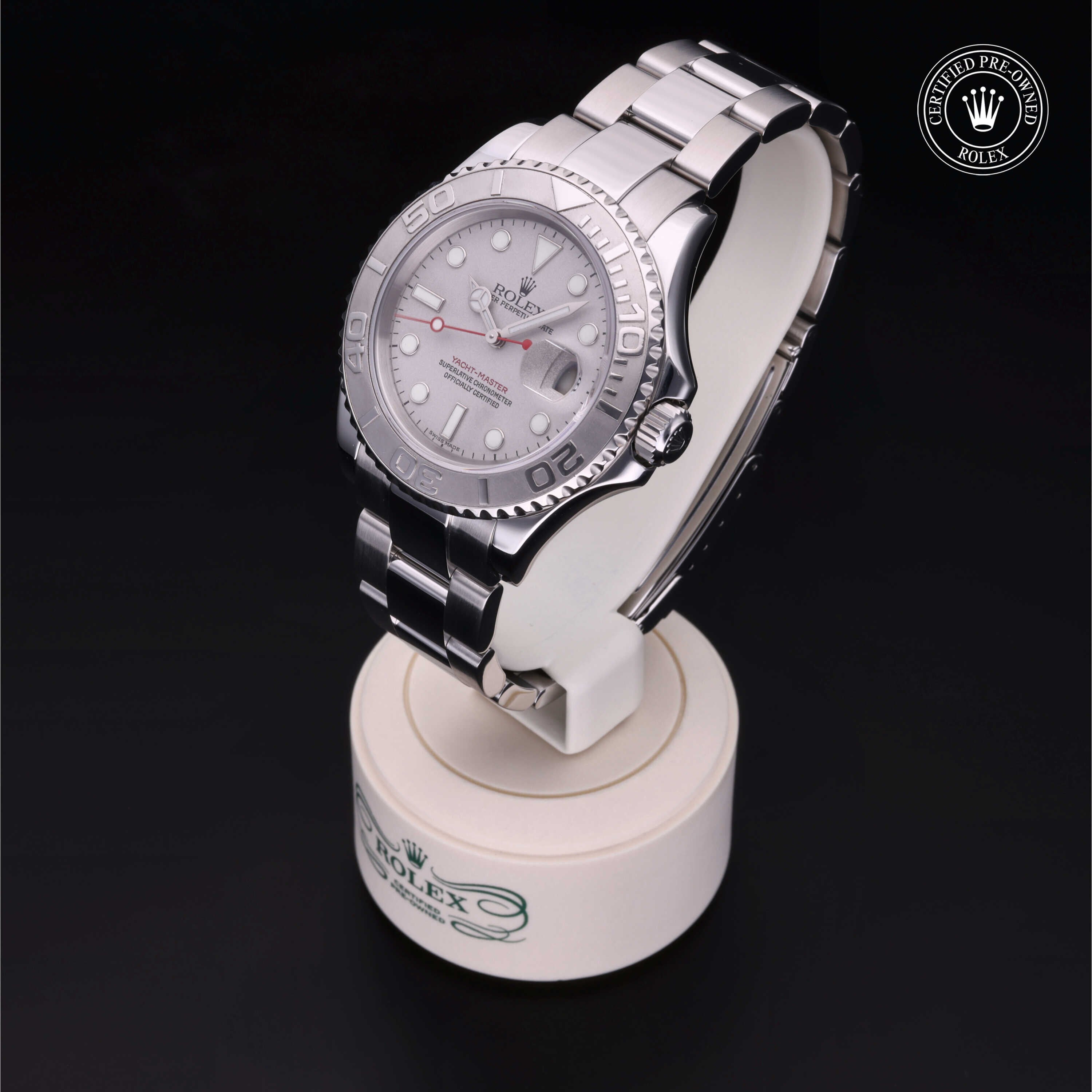 Rolex Certified Pre-owned Yacht-Master M16622-0004 front on black background