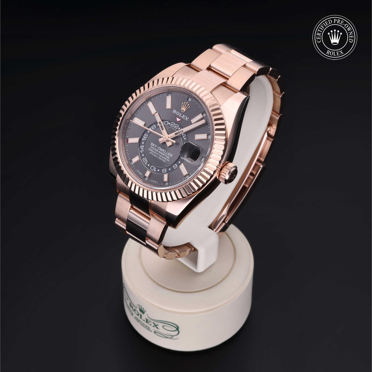 Rolex Certified Pre-owned Sky-Dweller M326935-0007 front on black background