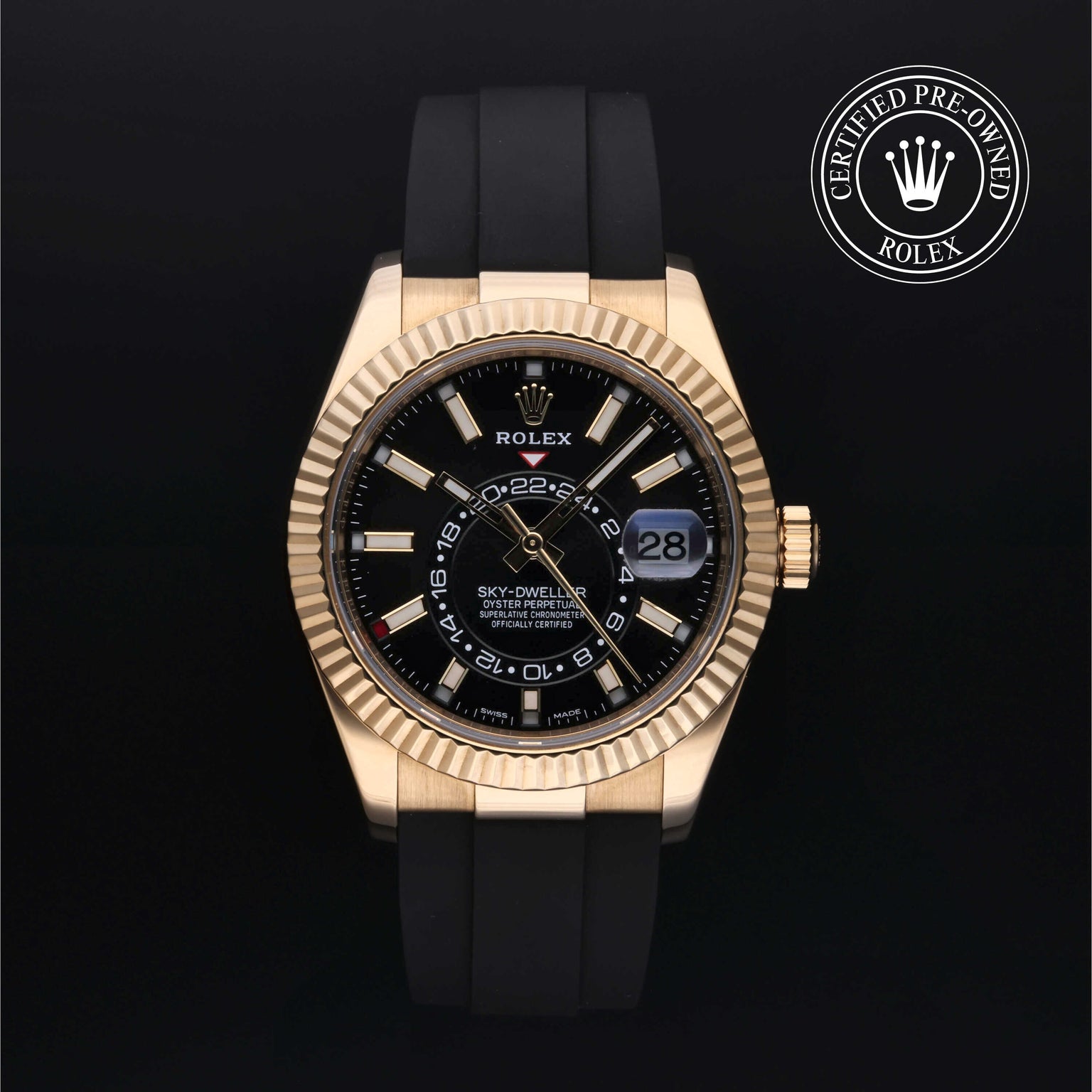 Rolex Certified Pre-owned Sky-Dweller M326238-0009 front on black background