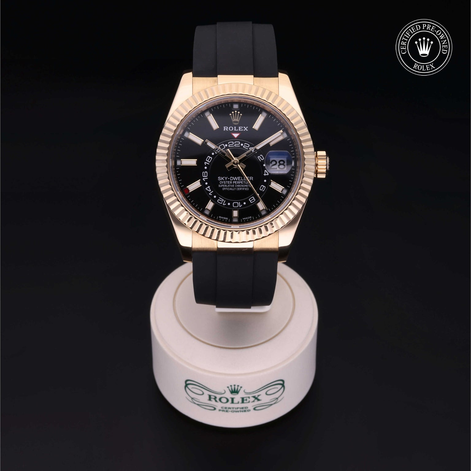 Rolex Certified Pre-owned Sky-Dweller M326238-0009 front on black background