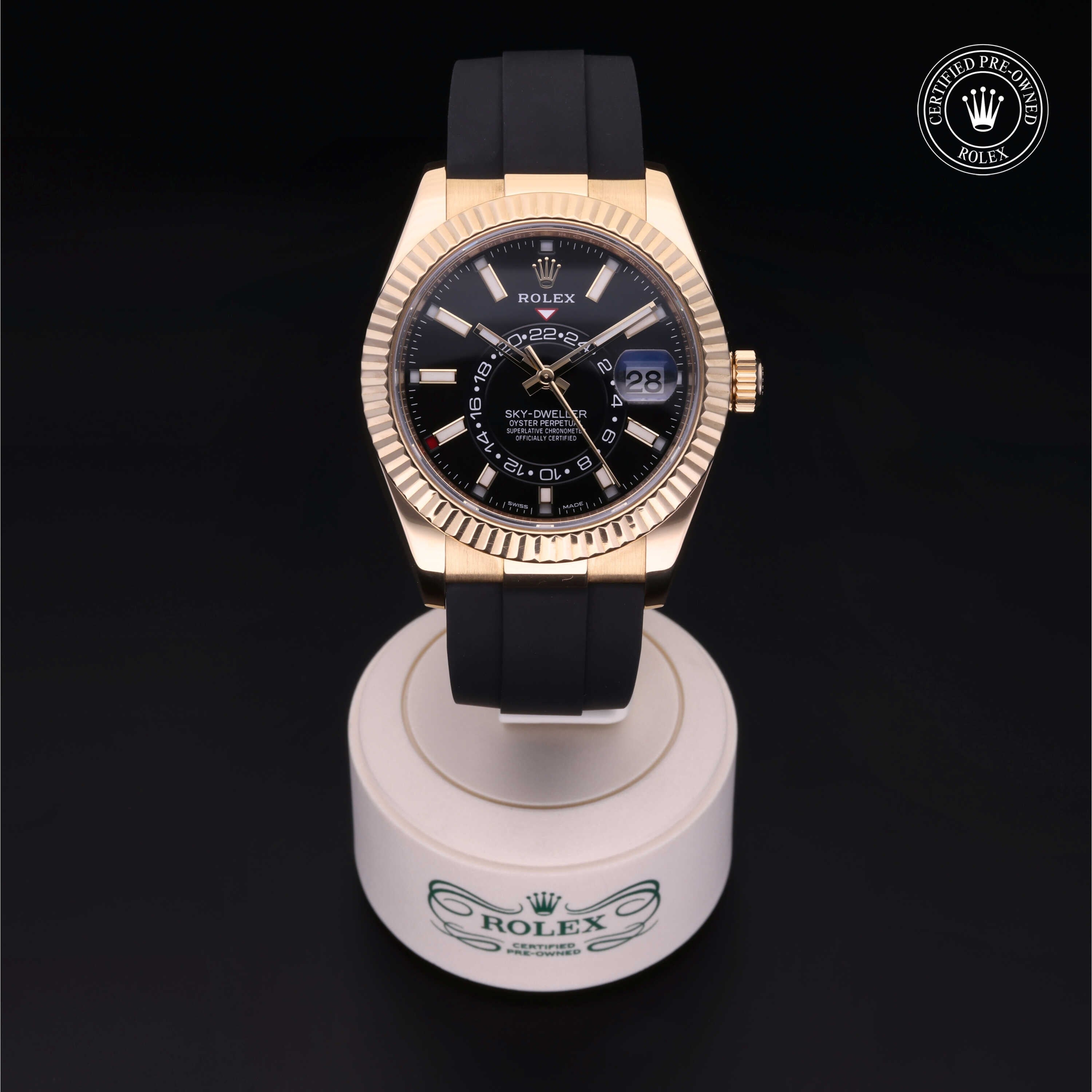 Rolex Certified Pre-owned Sky-Dweller M326238-0009 front on black background