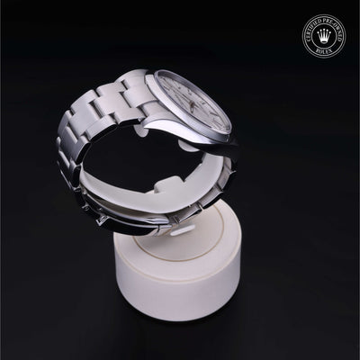Rolex Certified Pre-owned Oyster Perpetual M114300-0004 front on black background