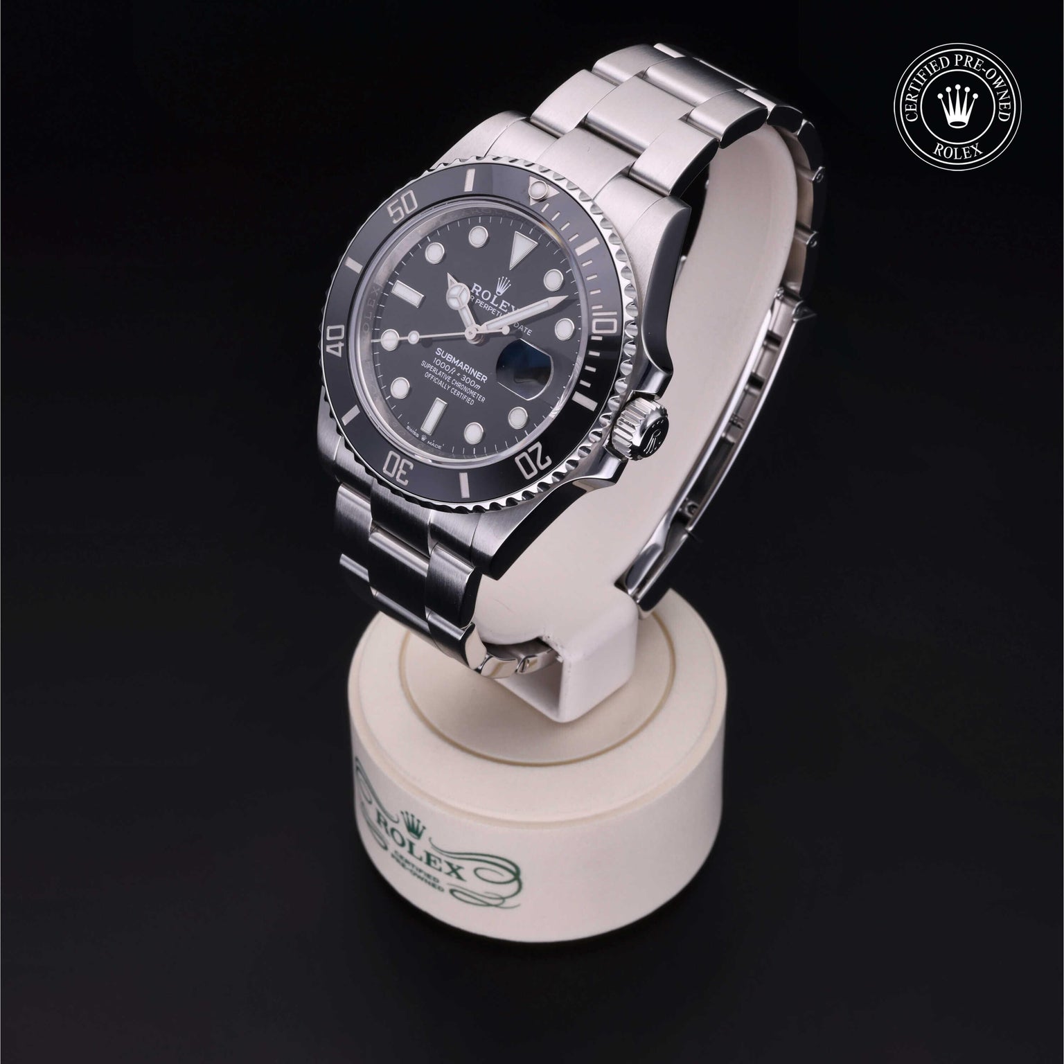 Rolex Certified Pre-owned Submariner M126610LN-0001 front on black background