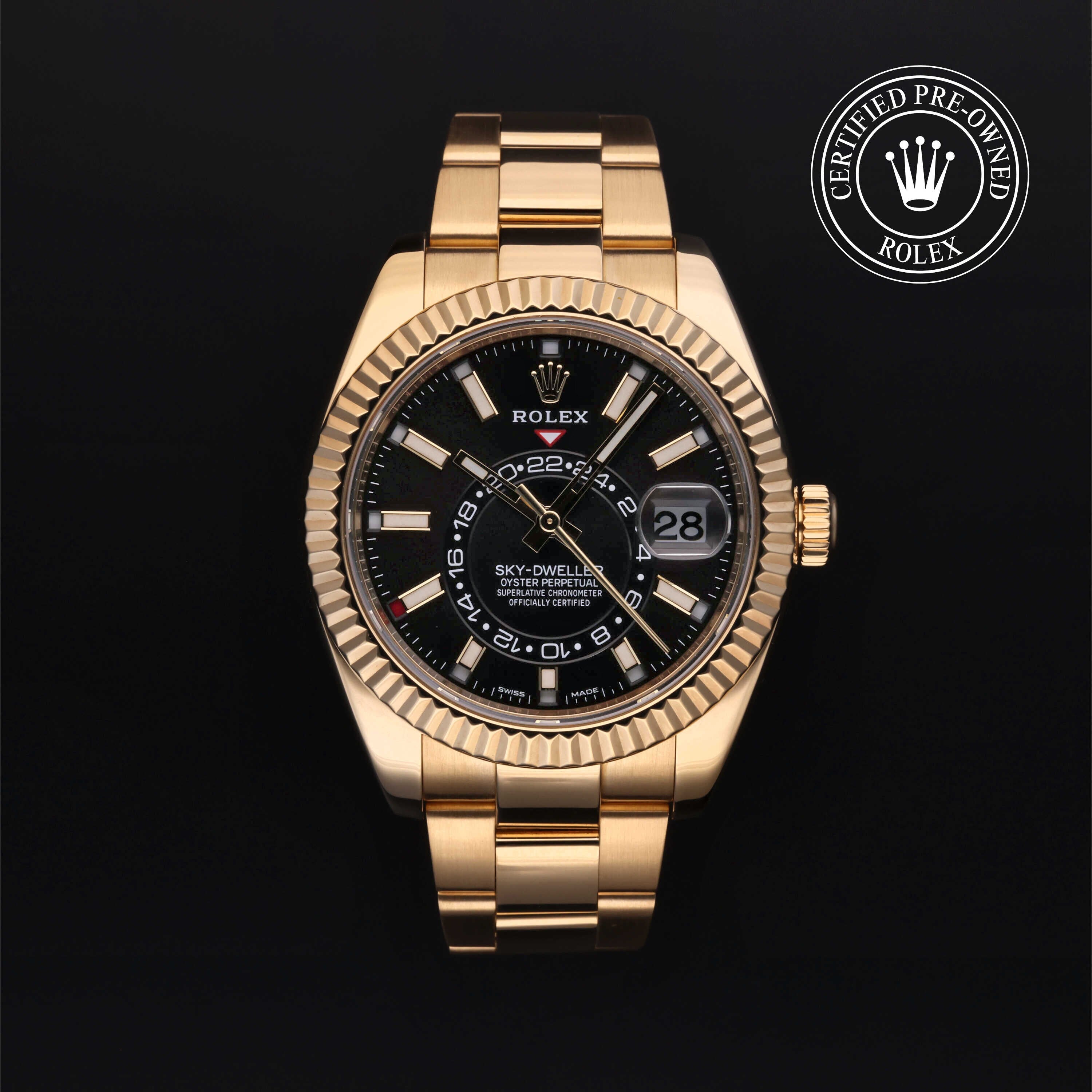 Rolex Certified Pre-owned Sky-Dweller M326938-0004 front on black background