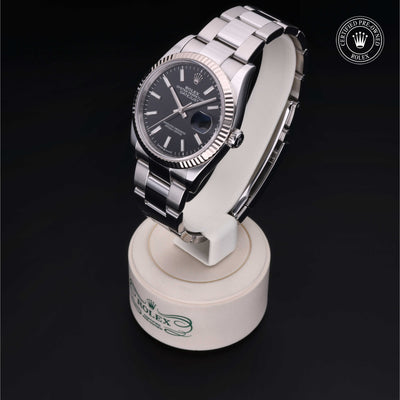 Rolex Certified Pre-owned Datejust M126234-0016 front on black background
