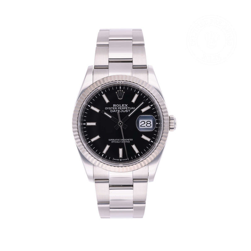 Rolex Certified Pre-owned Datejust M126234-0016 front on white background