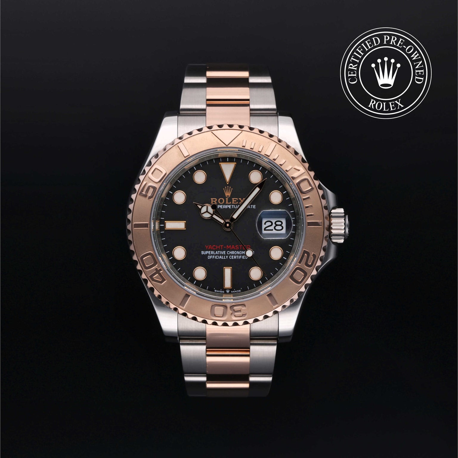 Rolex Certified Pre-owned Yacht-Master M126621-0002 front on black background