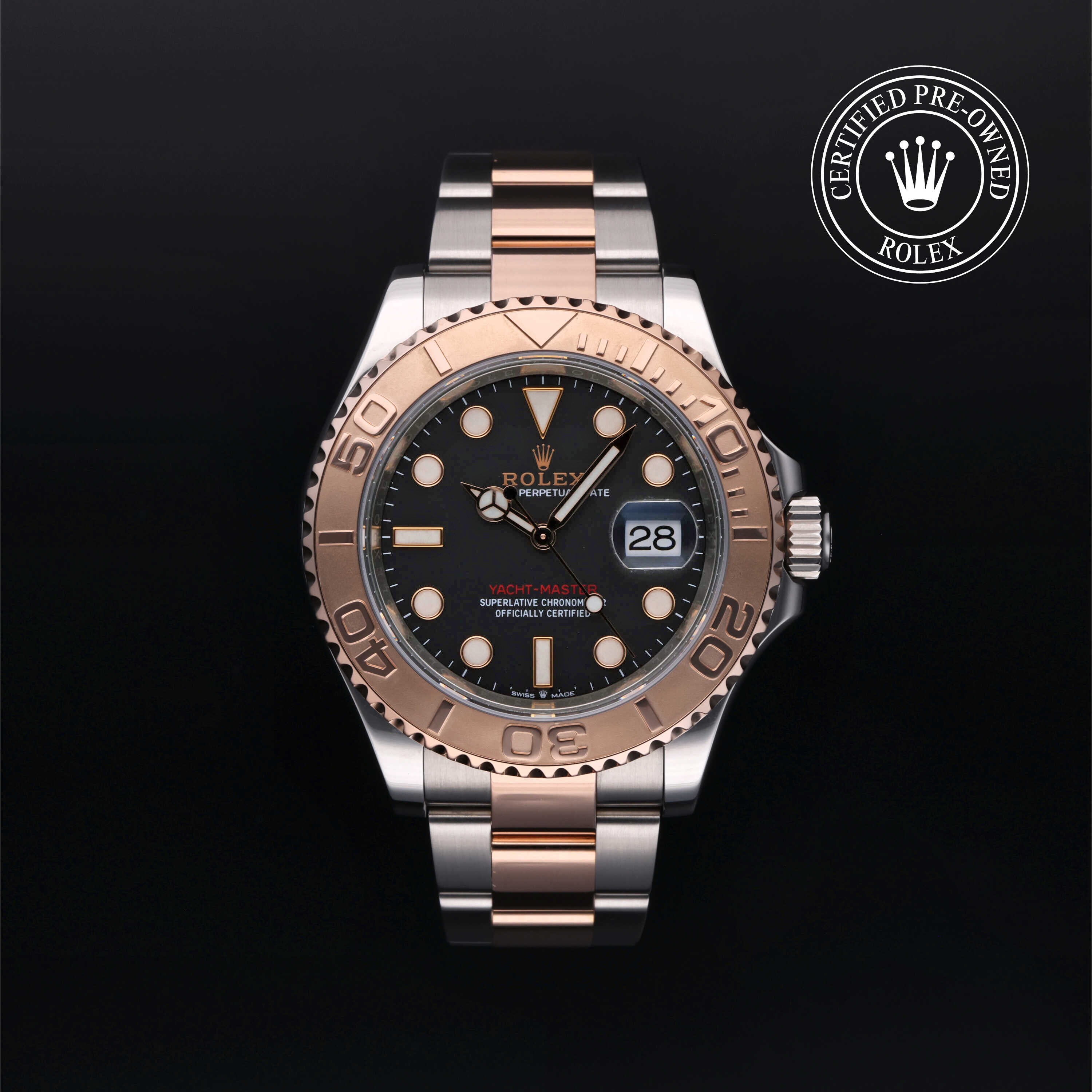 Rolex Certified Pre-owned Yacht-Master M126621-0002 front on black background