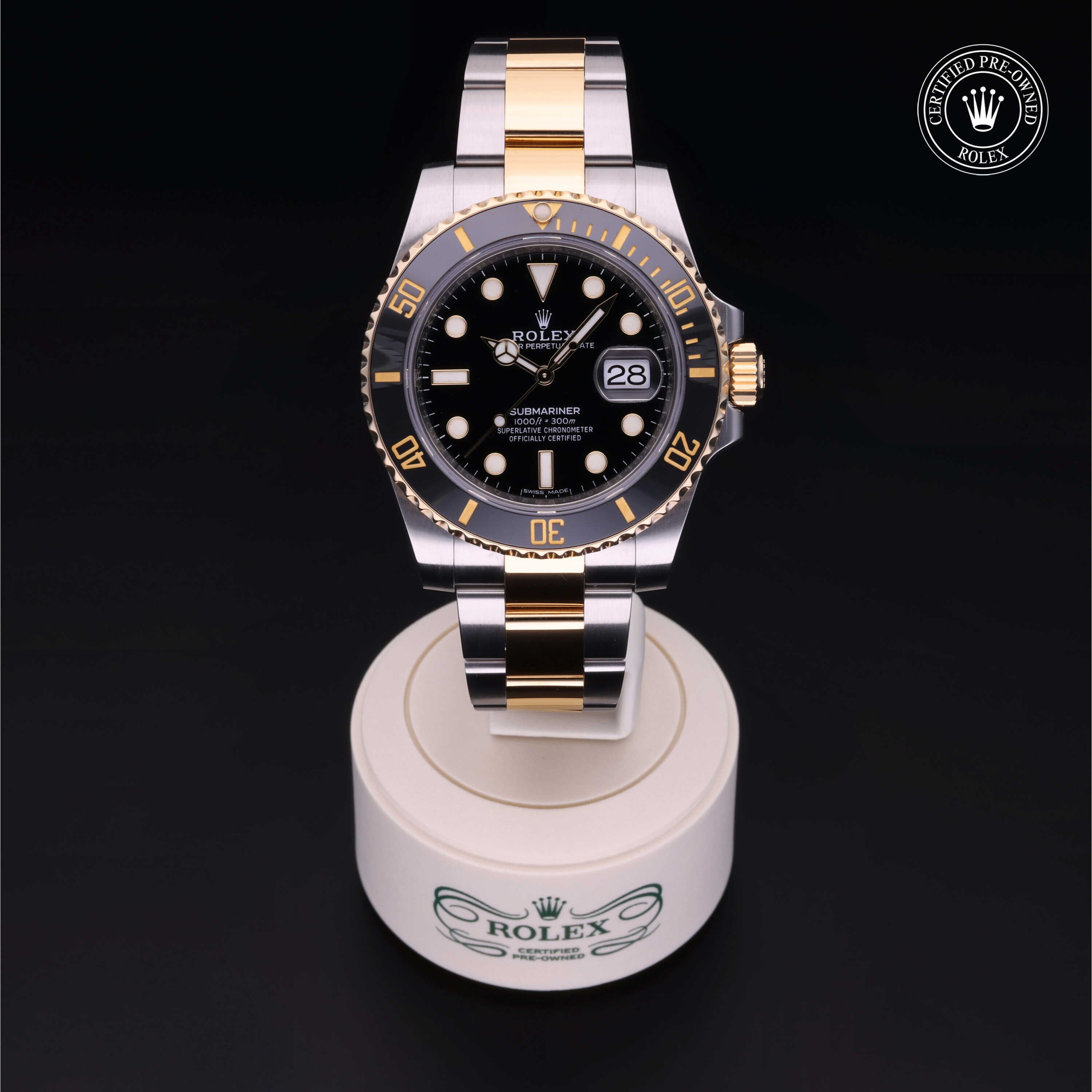 Rolex Certified Pre-owned Submariner Date M116613LN-0001 front on black background