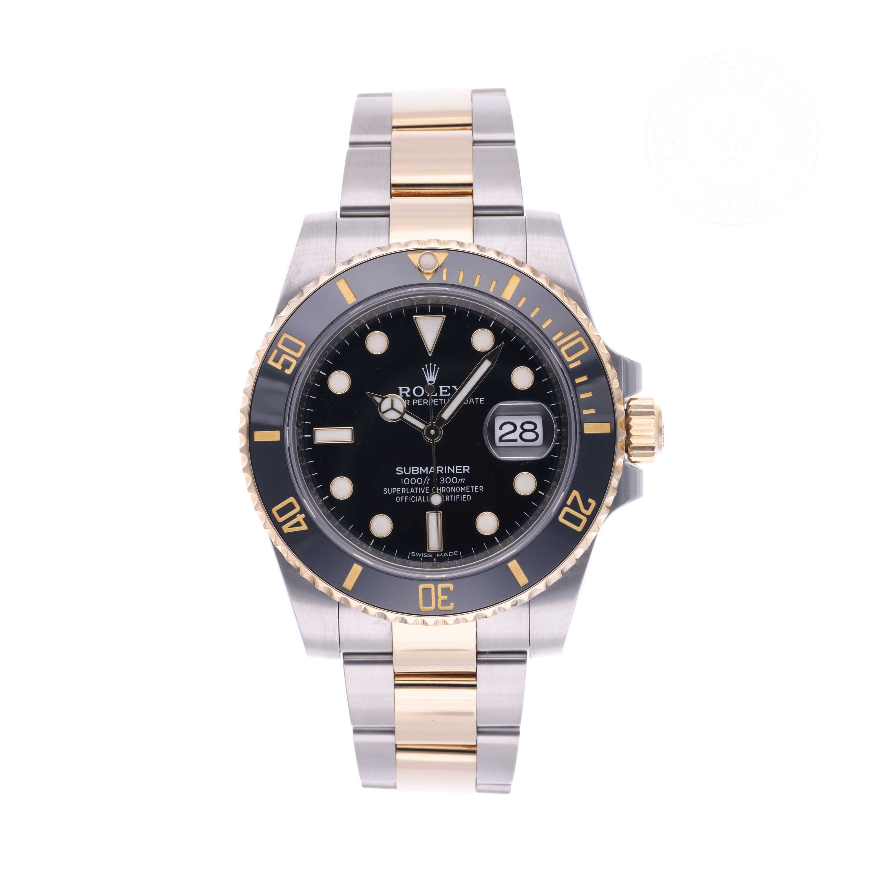 Rolex Certified Pre-owned Submariner Date M116613LN-0001 front on white background