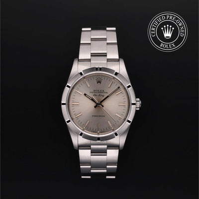 Rolex Certified Pre-owned Air-King M14010-0006 front on black background