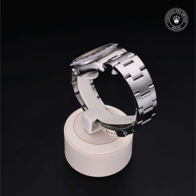 Rolex Certified Pre-owned Air-King M14010-0006 front on black background