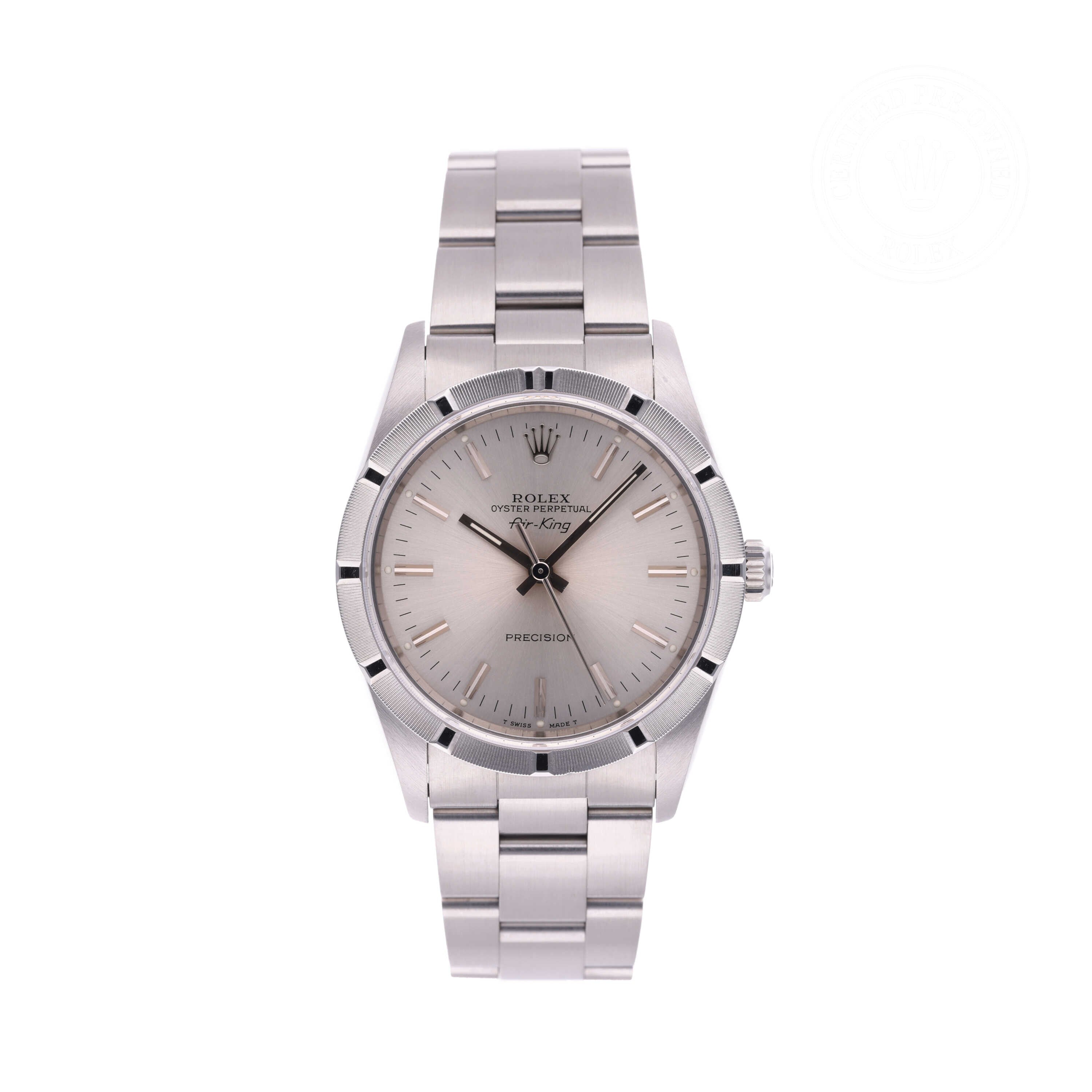Rolex Certified Pre-owned Air-King M14010-0006 front on white background