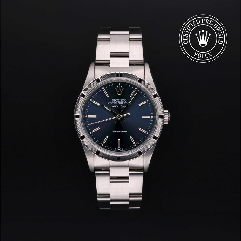 Rolex Certified Pre-owned Air-King M14010-0003 front on black background