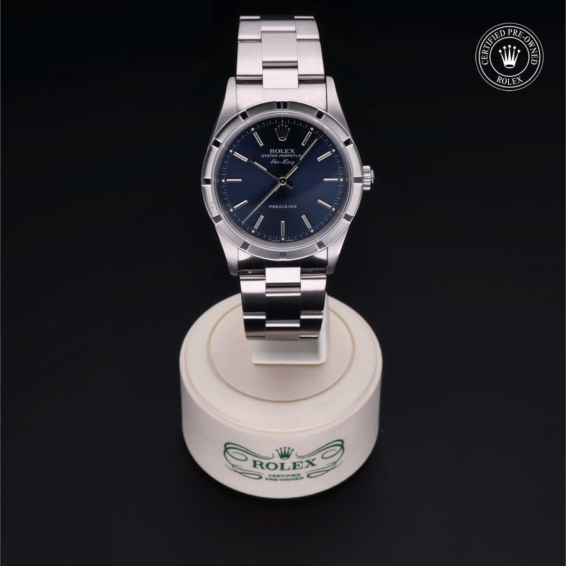 Rolex Certified Pre-owned Air-King M14010-0003 front on black background
