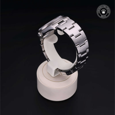 Rolex Certified Pre-owned Air-King M14010-0003 front on black background