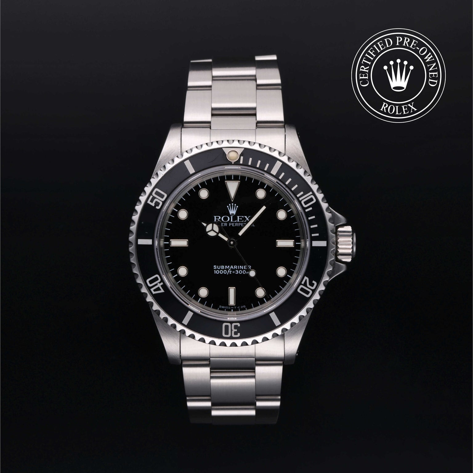 Rolex Certified Pre-owned Submariner Non Date M14060-0001 front on black background
