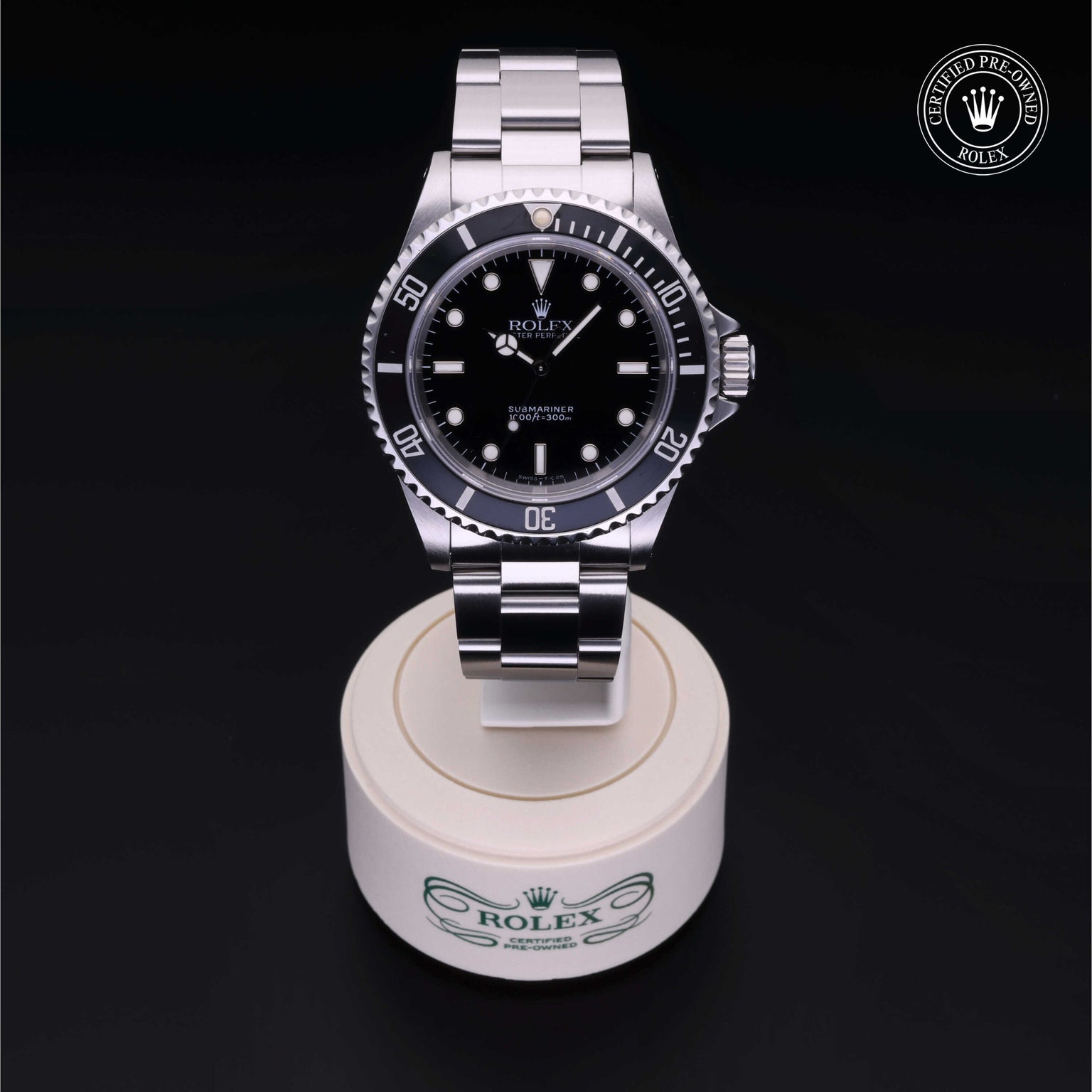 Rolex Certified Pre-owned Submariner Non Date M14060-0001 front on black background