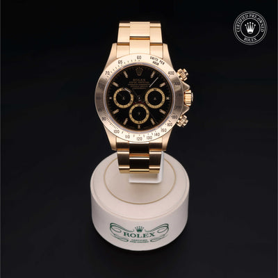 Rolex Certified Pre-owned Daytona M16528-0004 front on black background