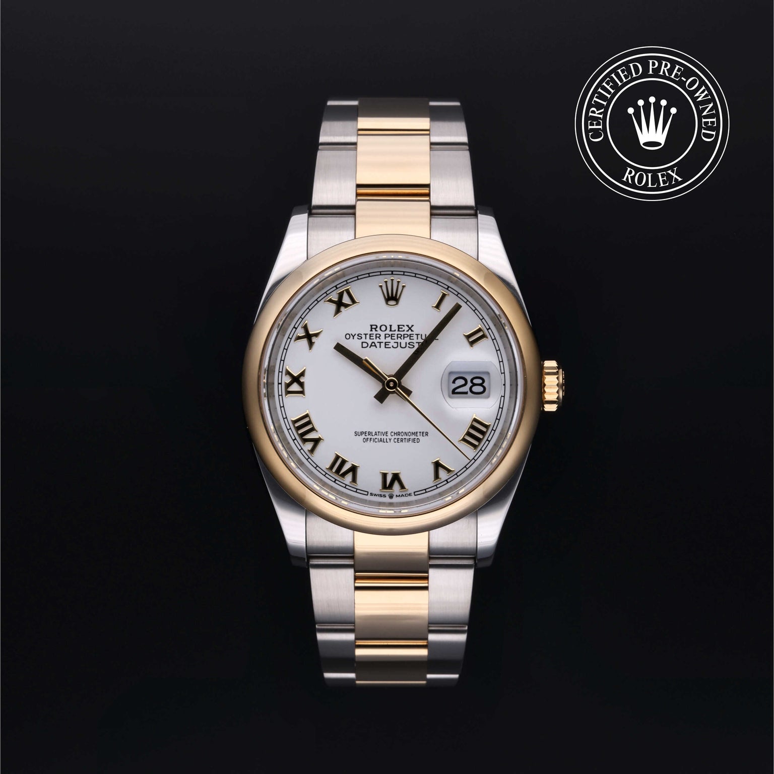 Rolex Certified Pre-owned Datejust M126203-0030 front on black background