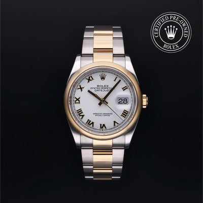 Rolex Certified Pre-owned Datejust M126203-0030 front on black background