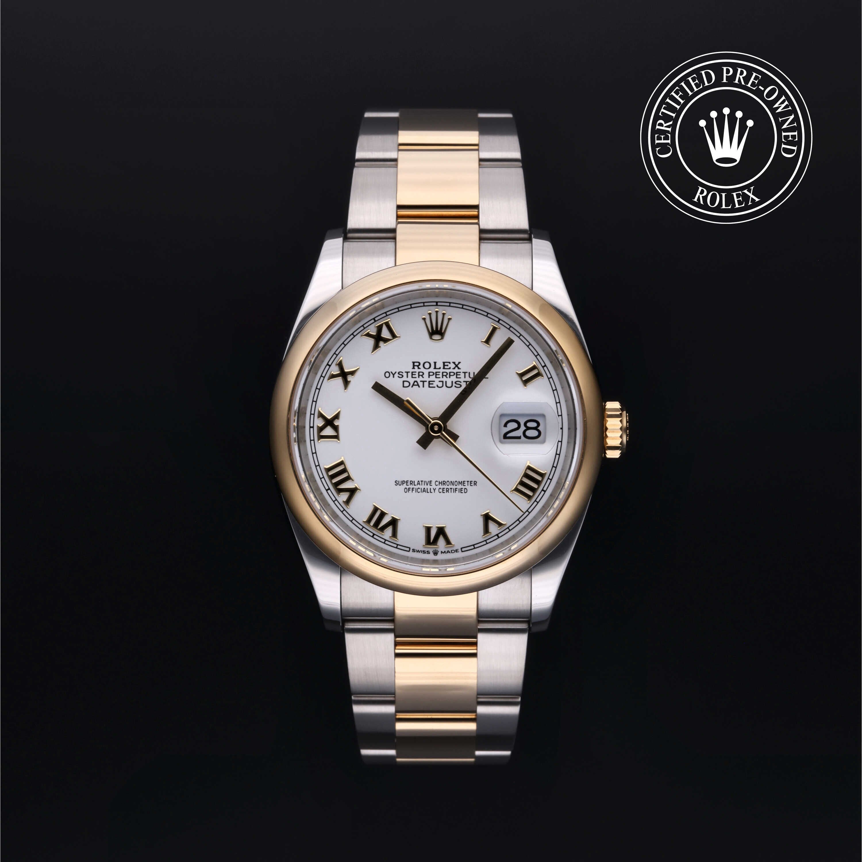 Rolex Certified Pre-owned Datejust M126203-0030 front on black background