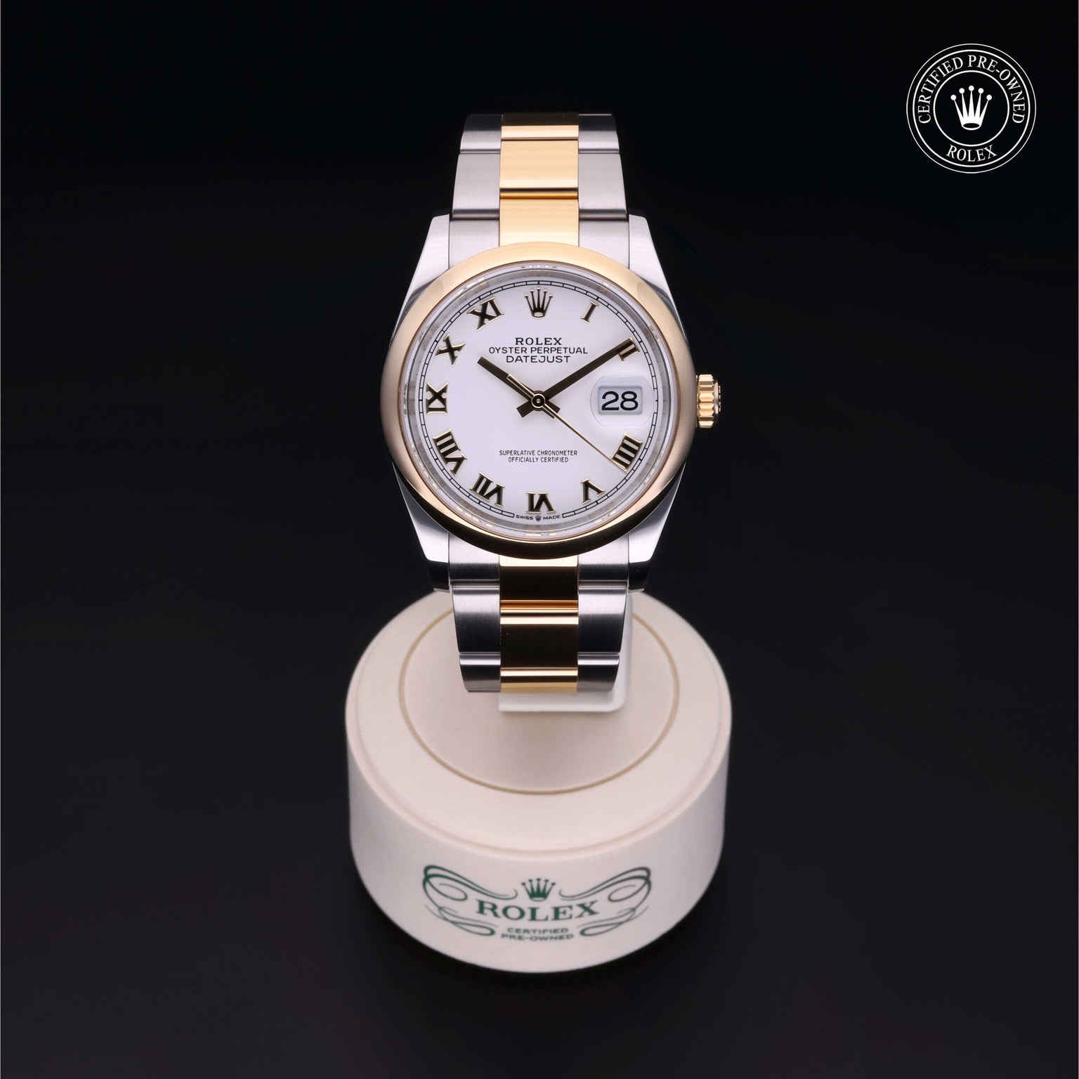 Rolex Certified Pre-owned Datejust M126203-0030 front on black background