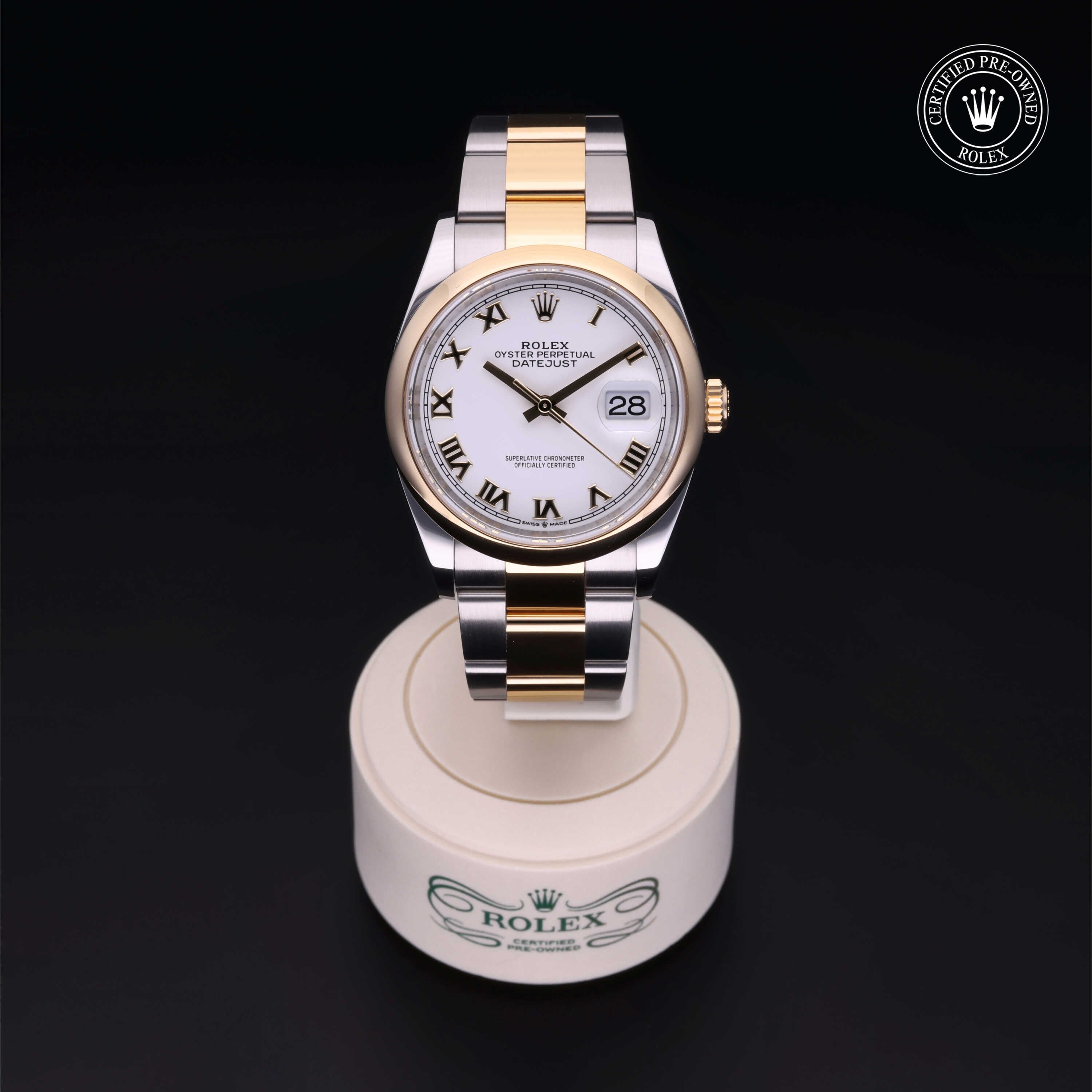 Rolex Certified Pre-owned Datejust M126203-0030 front on black background