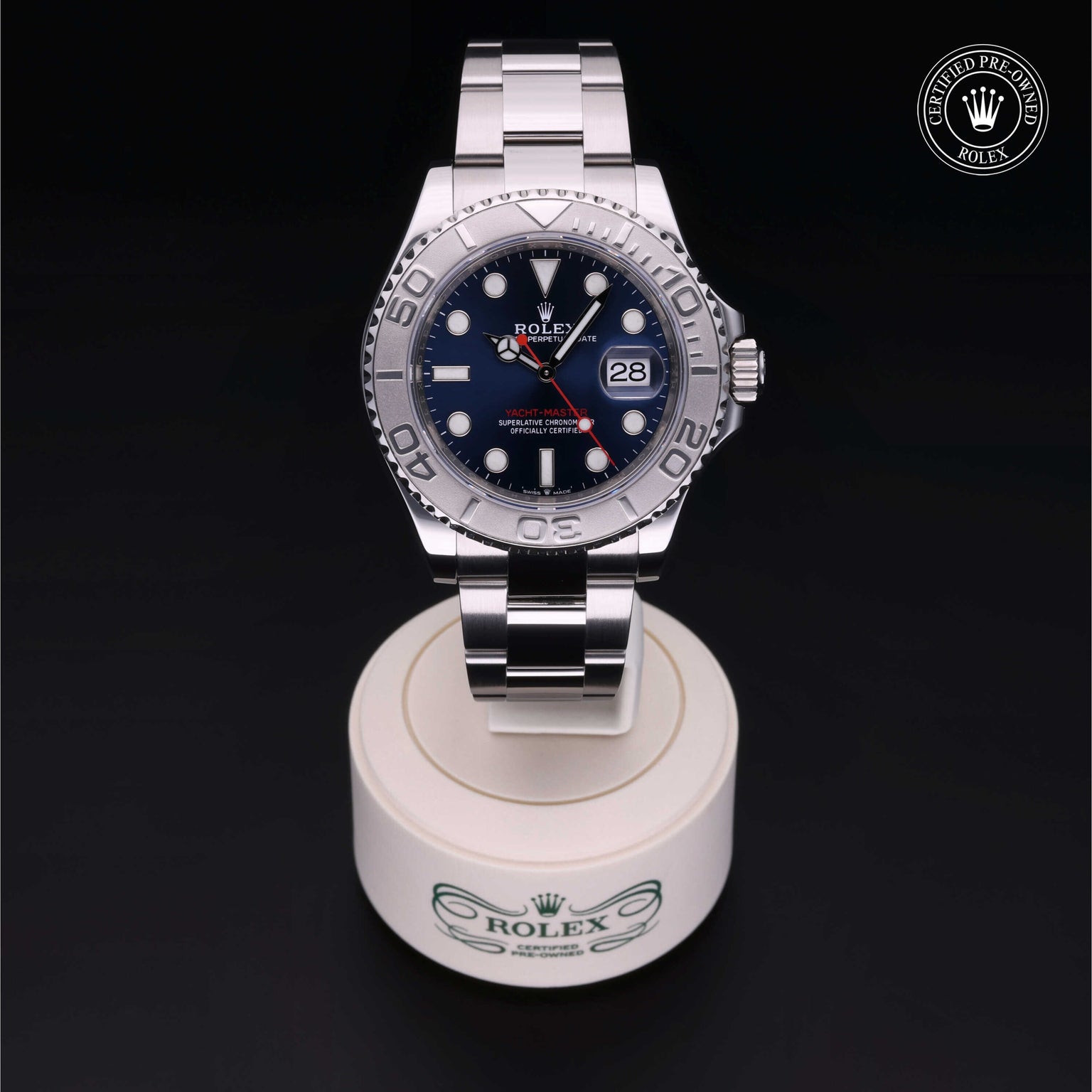Rolex Certified Pre-owned Yacht-Master M126622-0002 front on black background