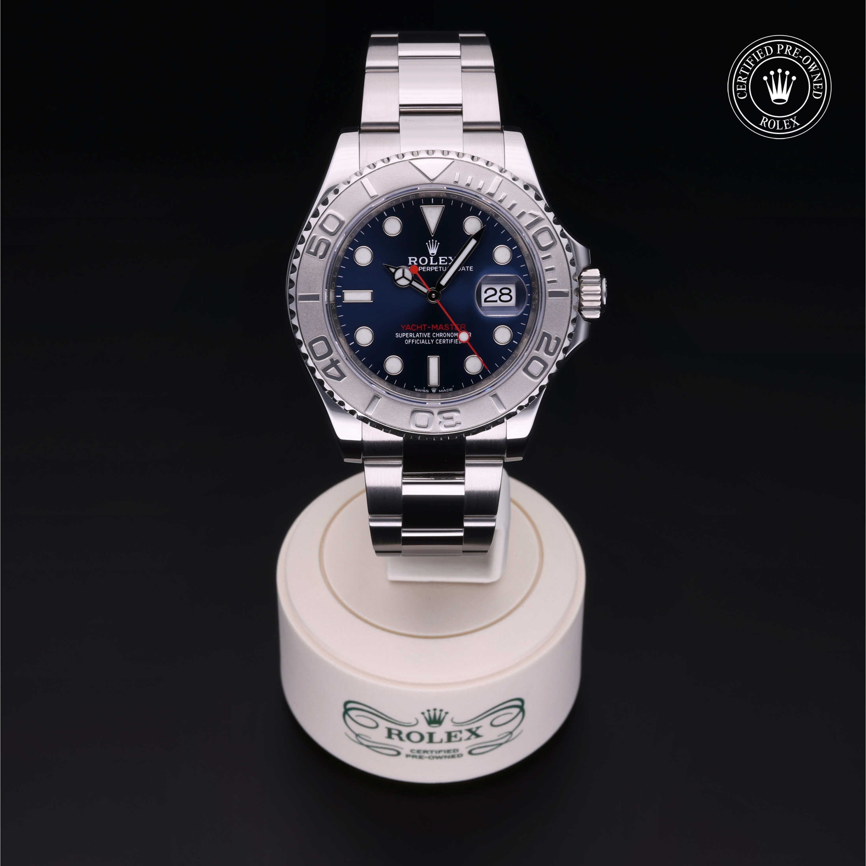 Rolex Certified Pre-owned Yacht-Master M126622-0002 front on black background