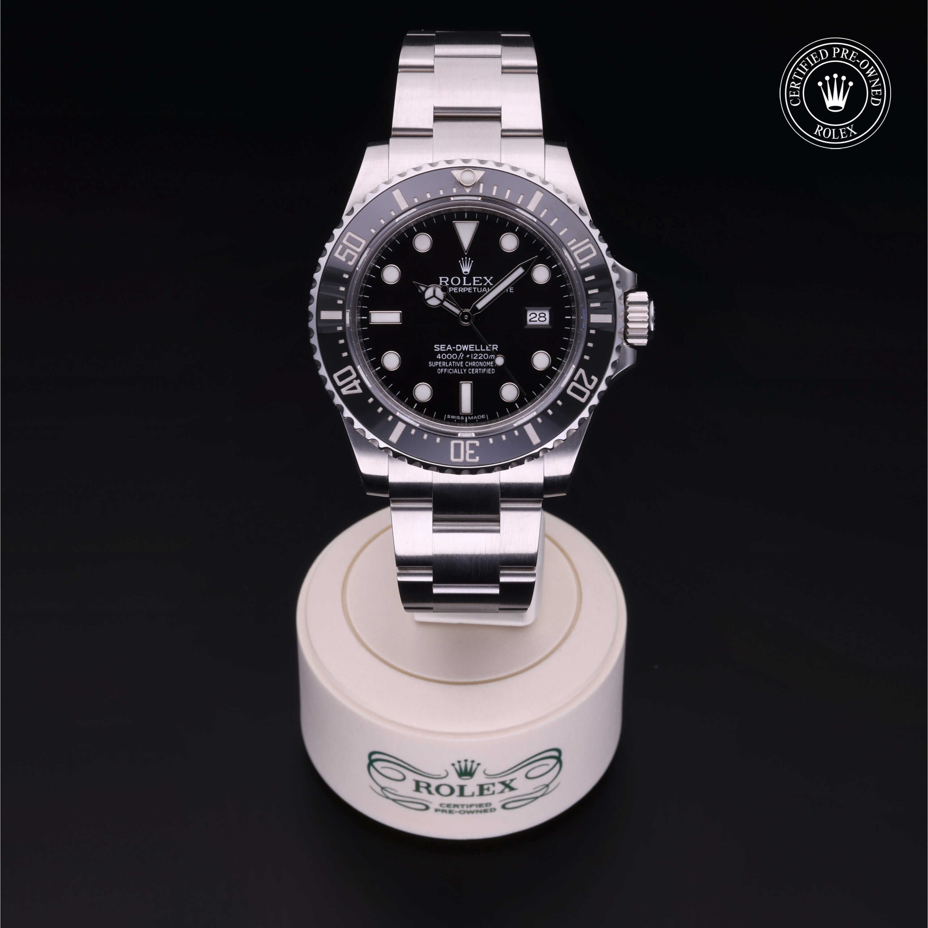 Rolex Certified Pre-owned Sea-Dweller M116600-0003 front on black background