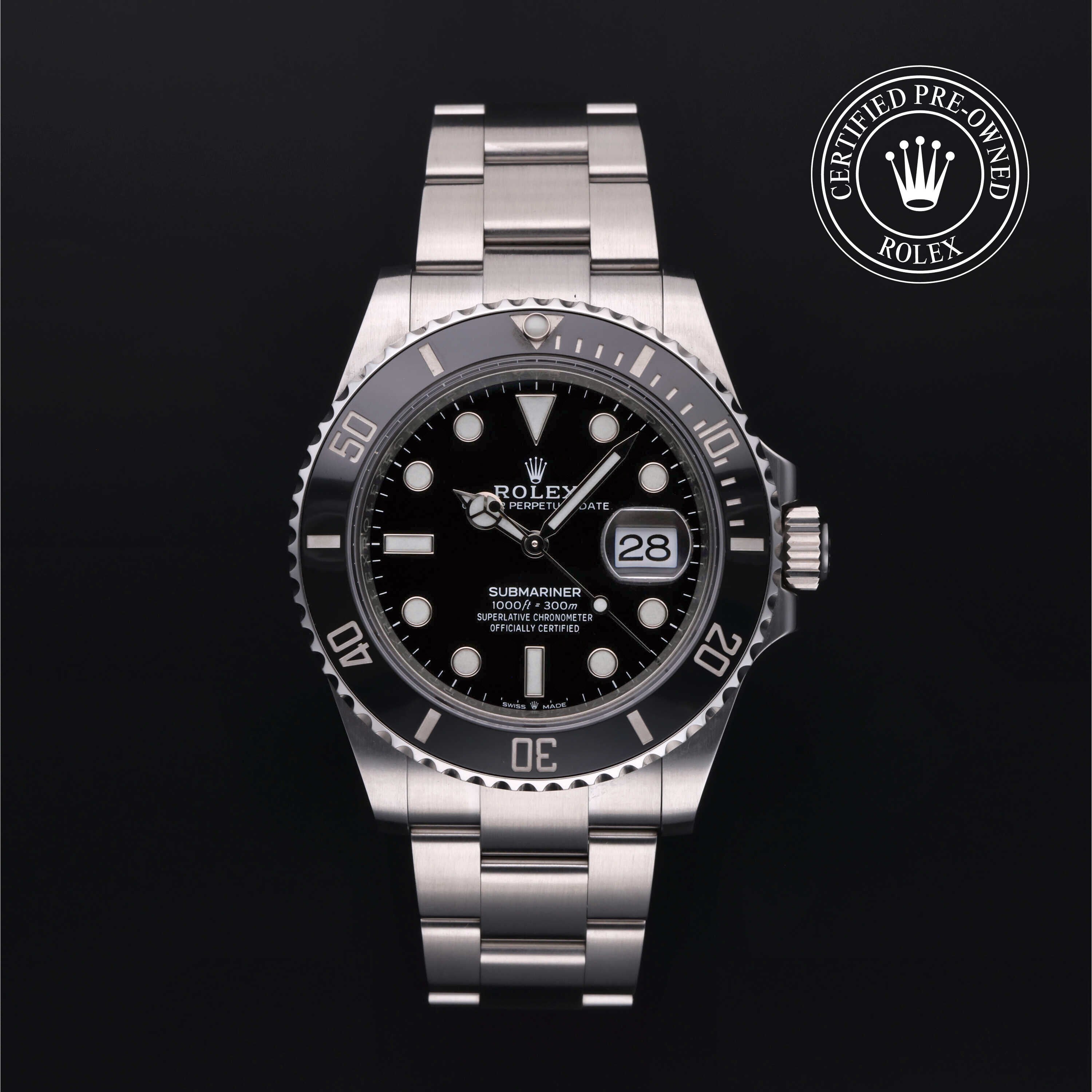 Rolex Certified Pre-owned Submariner M126610LN-0001 front on black background