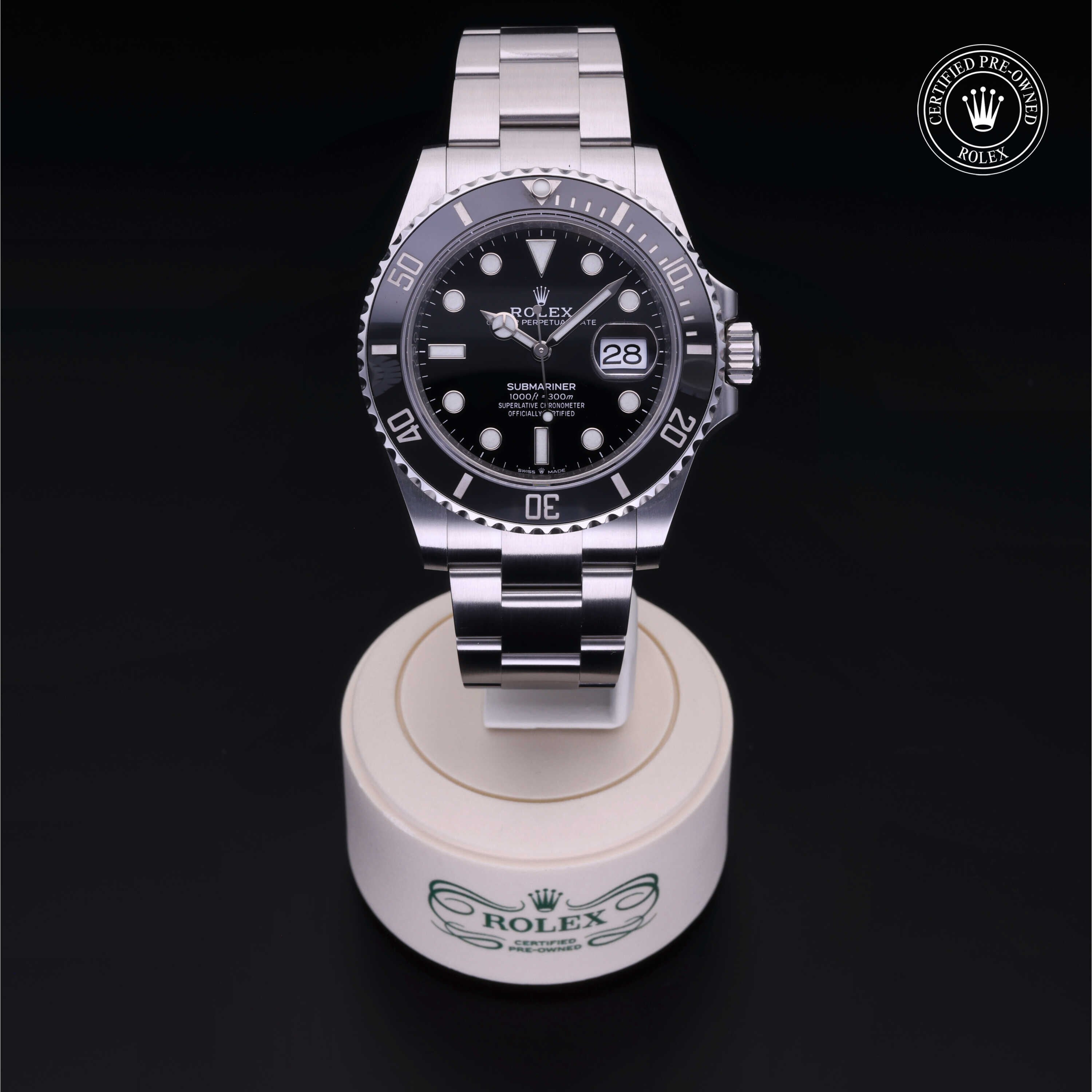 Rolex Certified Pre-owned Submariner M126610LN-0001 front on black background