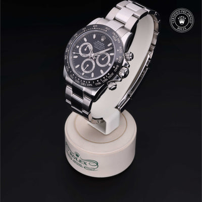 Rolex Certified Pre-owned Daytona M116500LN-0002 front on black background