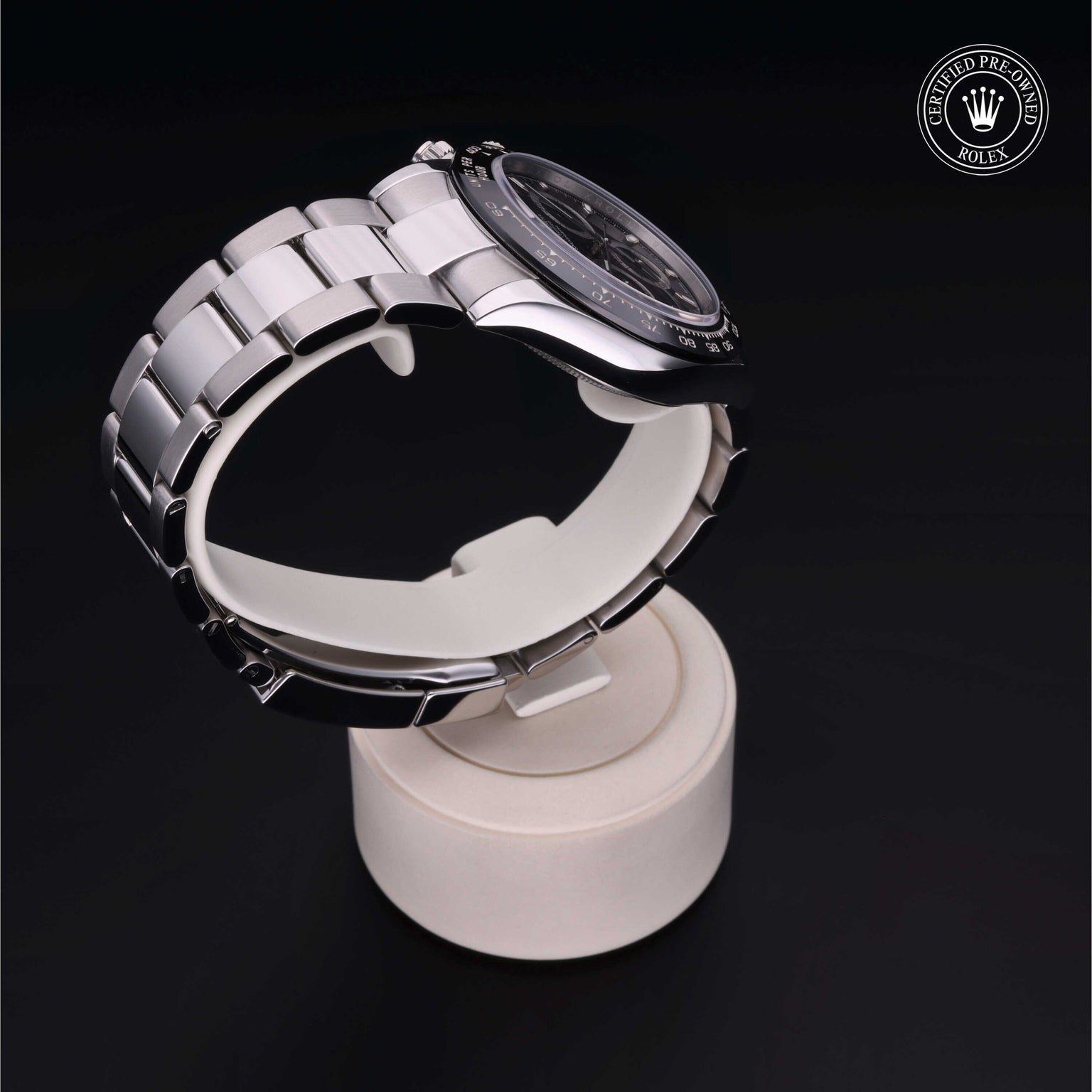 Rolex Certified Pre-owned Daytona M116500LN-0002 front on black background