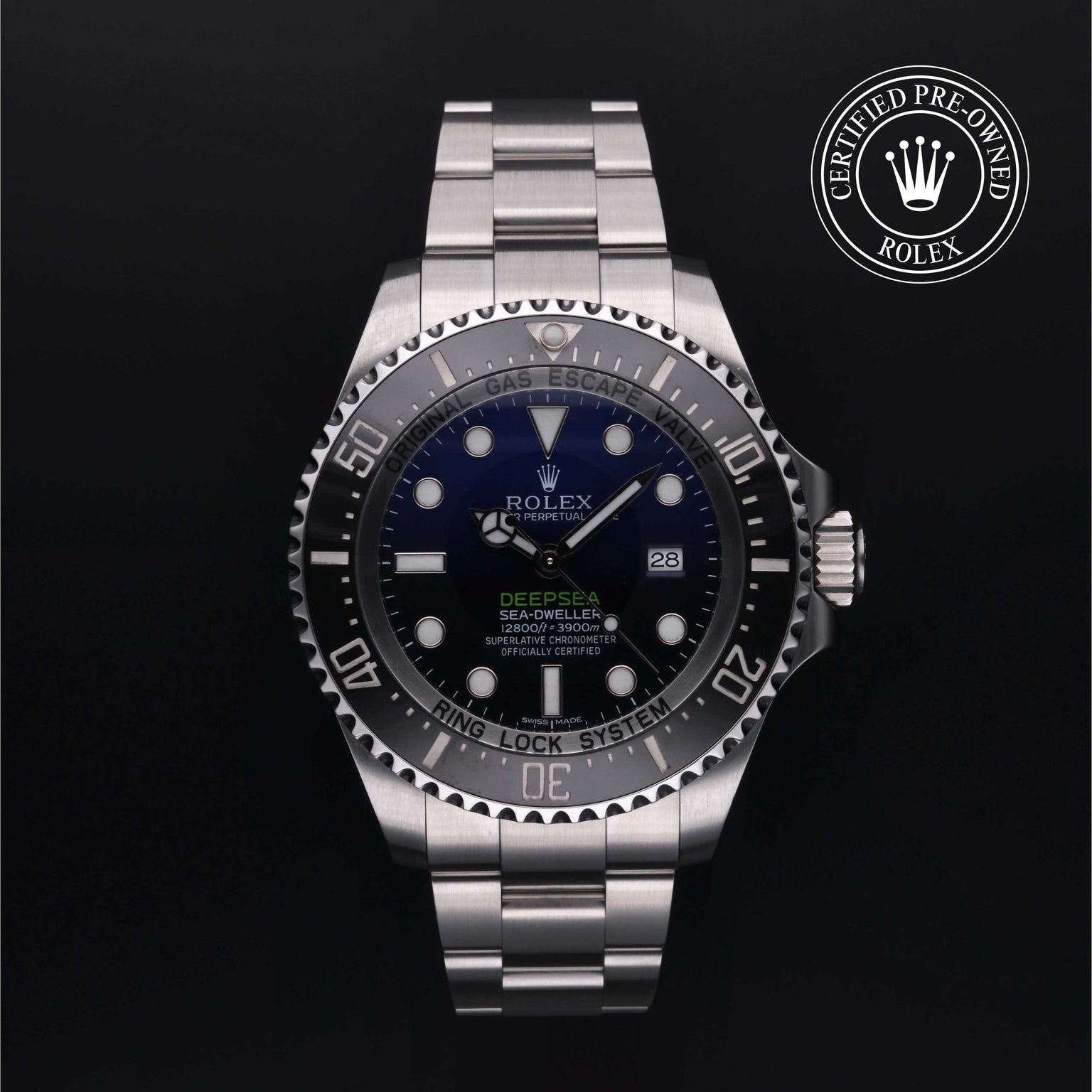 Rolex Certified Pre-owned Sea-Dweller M116660-0003 front on black background