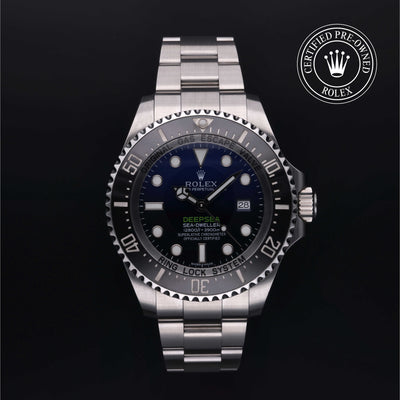 Rolex Certified Pre-owned Sea-Dweller M116660-0003 front on black background