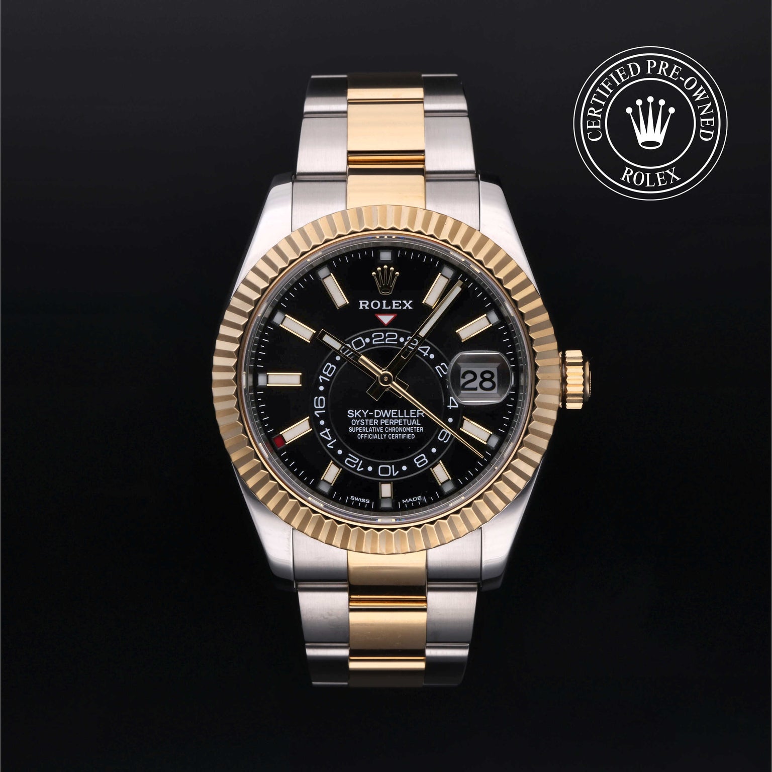 Rolex Certified Pre-owned Sky-Dweller M326933-0002 front on black background