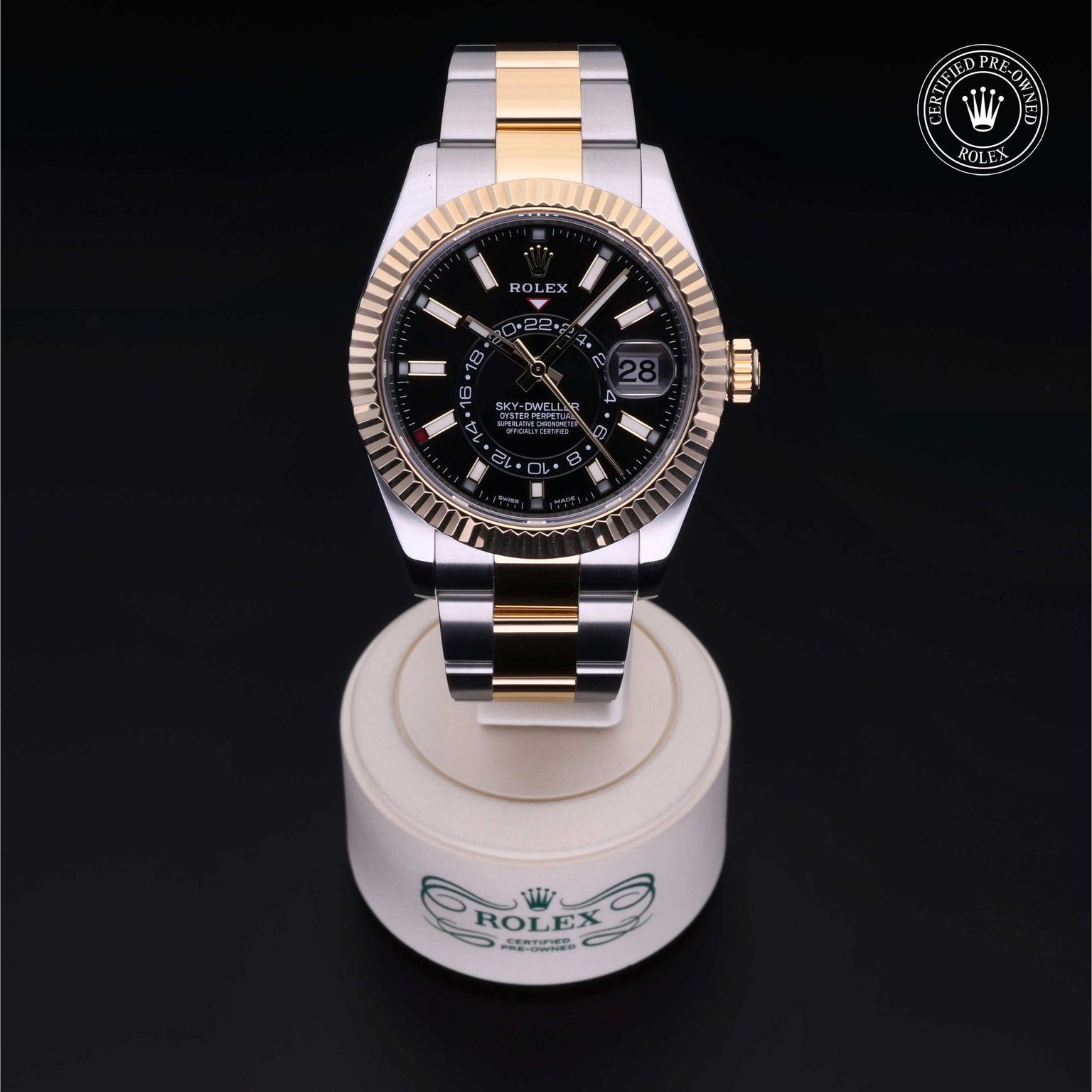Rolex Certified Pre-owned Sky-Dweller M326933-0002 front on black background