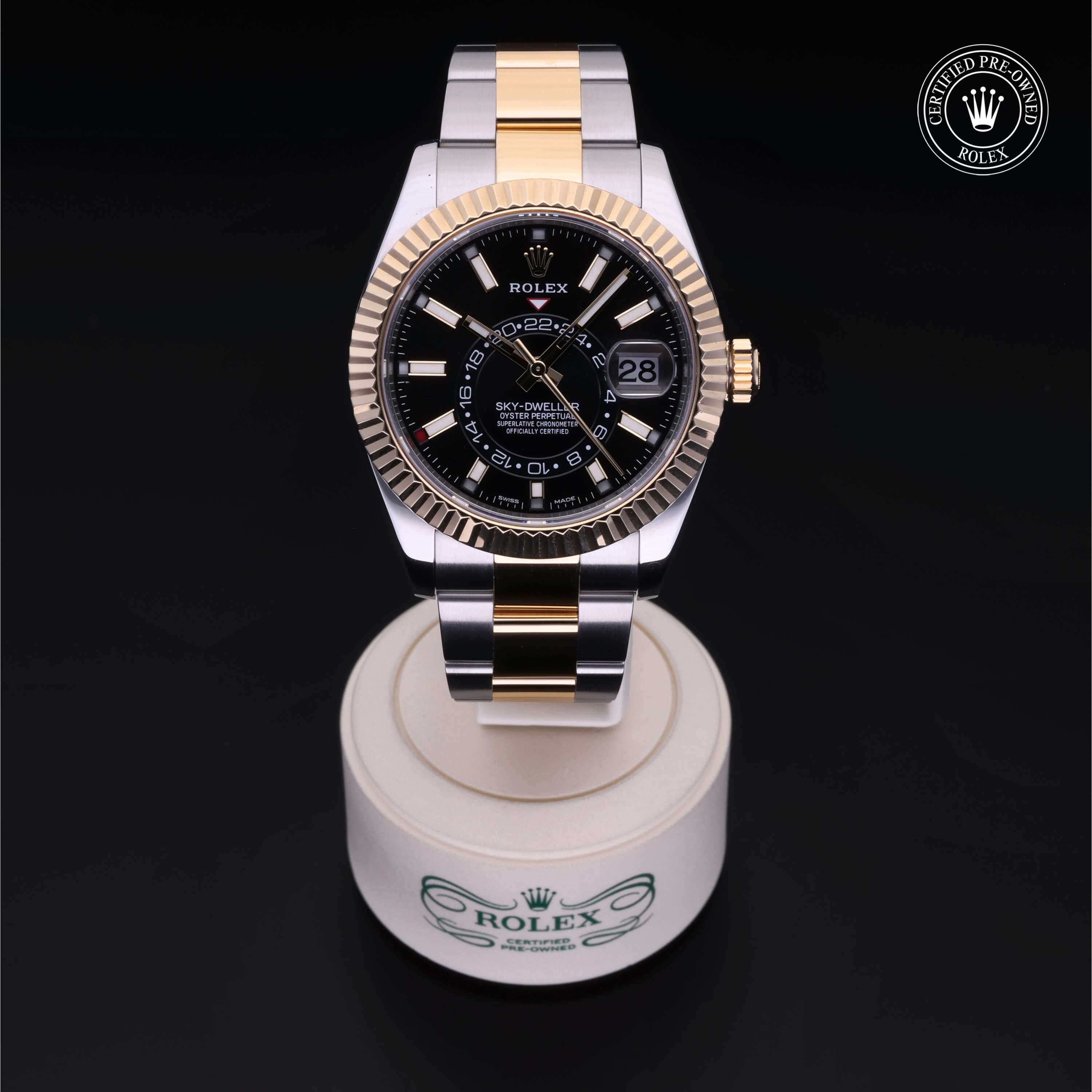 Rolex Certified Pre-owned Sky-Dweller M326933-0002 front on black background
