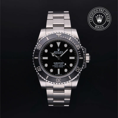 Rolex Certified Pre-owned Submariner Non Date M114060-0002 front on black background